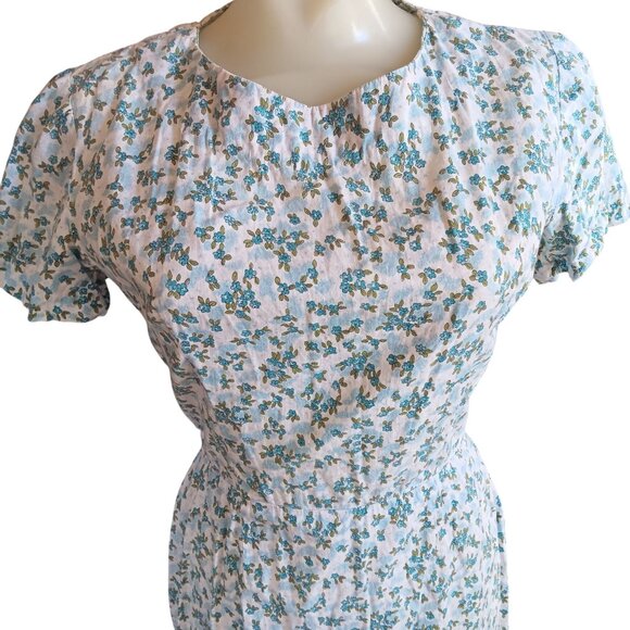 Vintage Women's 6/8 Dress 1960's Country Handmade 1of1 Blue Floral Cottage Day - Picture 2 of 7